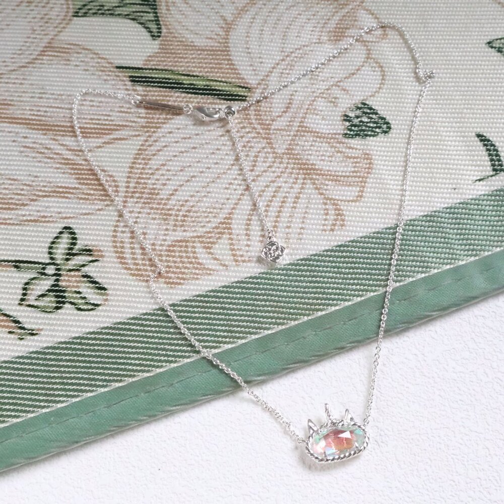 NWT Kendra Scott Unicorn Iridescent Pink-Green Stone Silver Necklace - Picture 2 of 3